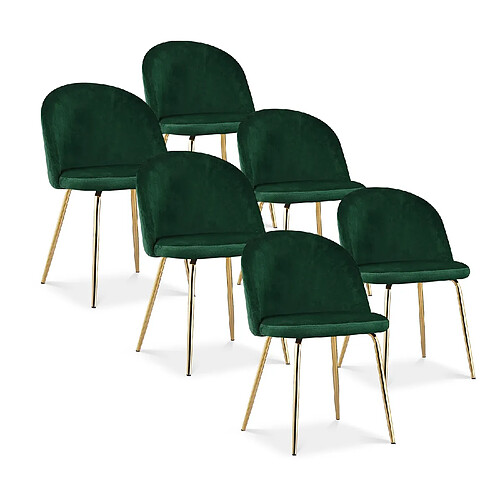 Lot de 6 chaises Cecilia velours Vert pieds or