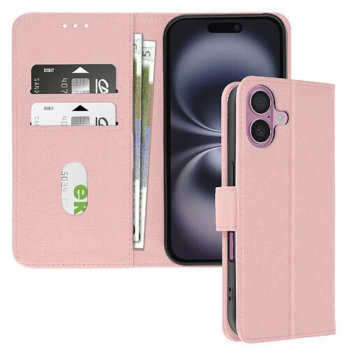 Avizar Étui pour iPhone 16 Plus Clapet Portefeuille et Support Vidéo Rose Champagne