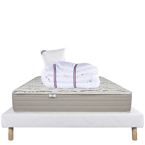 LUXURY LITERIE Ensemble matelas OrganicCoton 90x190 cm + sommier blanc ep 13cm + oreiller + couette