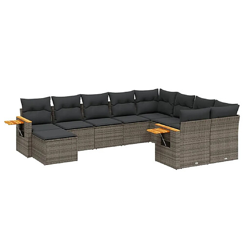 Maison Chic Salon de jardin avec coussins 10 pcs | Ensemble de Table et chaises | Mobilier d'Extérieur gris résine tressée -GKD15715