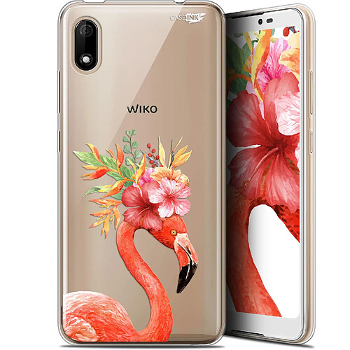 Caseink Coque arrière Wiko Y70 (5.99 ) Gel HD [ Nouvelle Collection - Souple - Antichoc - Imprimé en France] Flamant Rose Fleuri