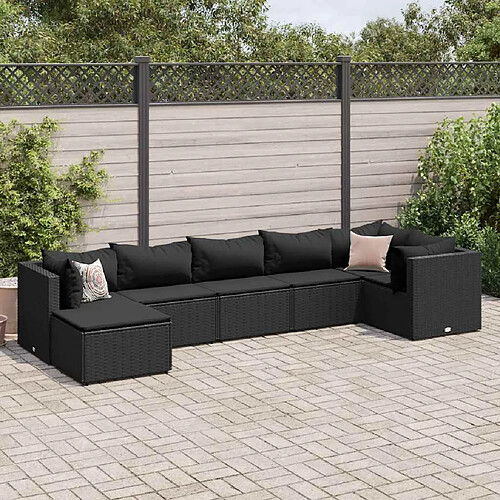 vidaXL Salon de jardin 7 pcs avec coussins Noir Résine tressée