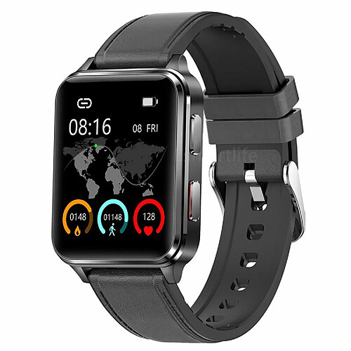 Montre Intelligente S6 Pression Artérielle Précise Oxygène Sanguin Surveillance Du Sommeil Sport Smartwatch Cuir Noir