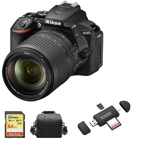 NIKON D5600 KIT AF-S 18-140mm F3.5-5.6G ED VR DX + 64GB SD card + camera Bag + Memory Card Reader