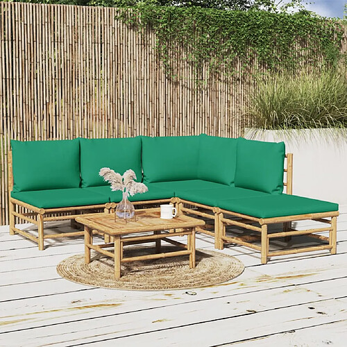 vidaXL Salon de jardin 6 pcs avec coussins vert bambou