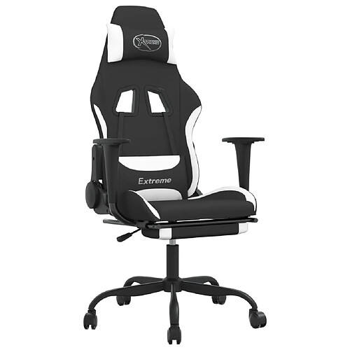 Maison Chic Chaise de jeu, Chaise gaming de massage avec repose-pied, Fauteuil gamer,Chaise de Bureau Noir et blanc Tissu -GKD28306