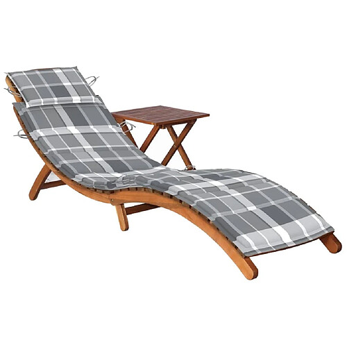 Maison Chic Chaise longue de jardin avec table et coussin | Bain de soleil Relax | Transat Bois d'acacia -GKD99594