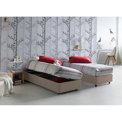 Autrement Talamo Italia Lit simple Silvia avec conteneur, Made in Italy, en tissu amovible, 80x190 cm, avec ouverture latérale, Tortora, avec matelas inclus.