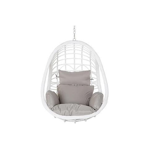 Pegane Fauteuil de jardin suspendu en rotin synthétique blanc avec coussin gris - Largeur 90 x Hauteur 110 x Profondeur 65 cm