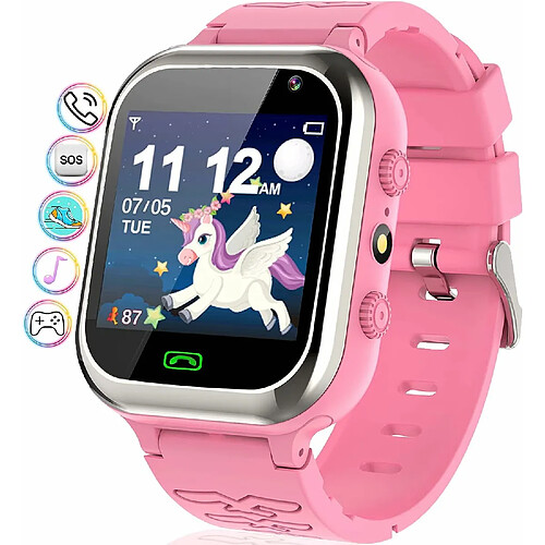 Vendos85 Montre Connectée Enfant Intelligente Two-Way Call Smartwatch Téléphone SOS Jeux Réveil rose