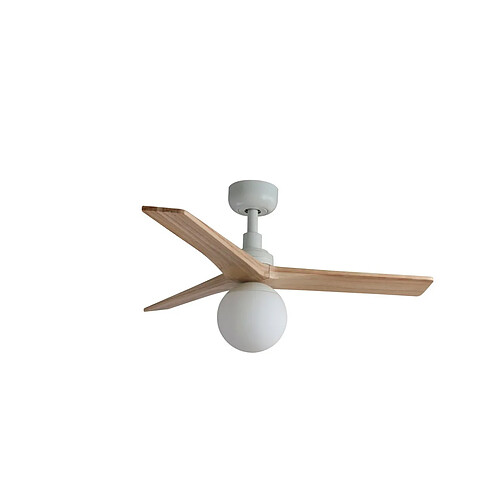 Faro Barcelona Petit moteur intelligent de C.C de ventilateur de plafond en bois de chêne clair et blanc avec la lumière E27 6 vitesses