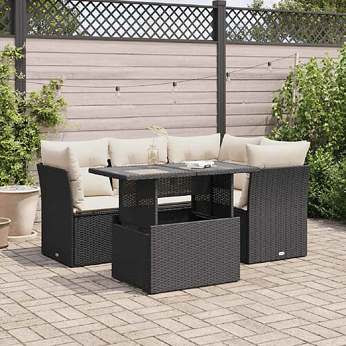 vidaXL Salon de jardin 5 pcs avec coussins noir résine tressée