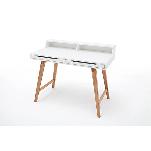 Pegane Bureau laqué blanc mat avec pieds en bois massif - L110 x H85 x P58 cm