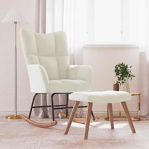 vidaXL Chaise à bascule avec repose-pied Blanc crème Velours