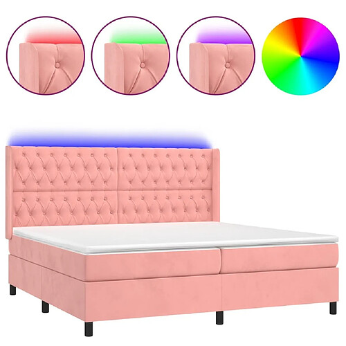 Maison Chic Lit adulte- Lit + matelas + LED,Sommier à lattes de lit matelas et LED Rose 180x200 cm Velours -GKD69758