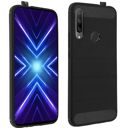 Avizar Coque Huawei P Smart Z / Honor 9X Silicone Gel Carbone Effet Métal Brossé noir