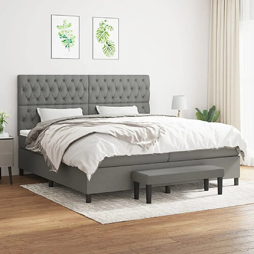 vidaXL Sommier à lattes de lit avec matelas Gris foncé 200x200cm Tissu