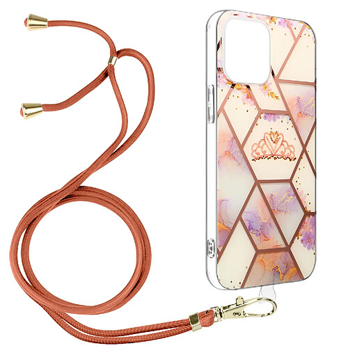 Avizar Coque Apple iPhone 13 Mini Motif géométrique avec Cordon Amovible rose gold