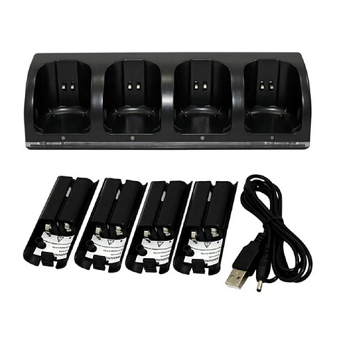 Station D'accueil De Charge + 4*2800mAh Batteries Pour Télécommande Wii Noir