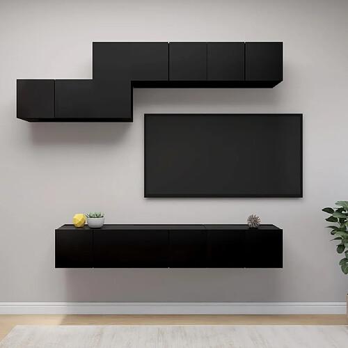 vidaXL Ensemble de meubles TV 7 pcs Noir Bois d'ingénierie