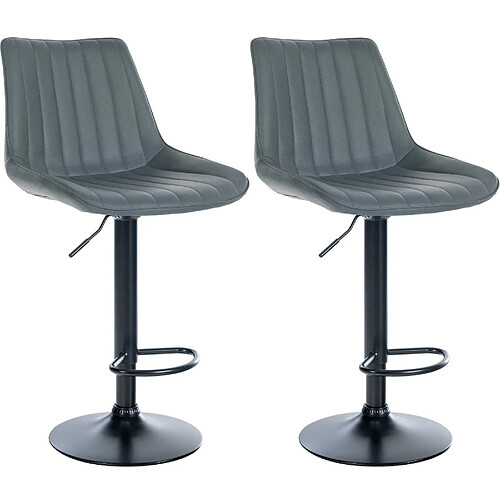 Decoshop26 Lot de 2 tabourets de bar réglable en hauteur pivotant à 360° assise en PVC gris couture verticale pied métal noir 10_0004422