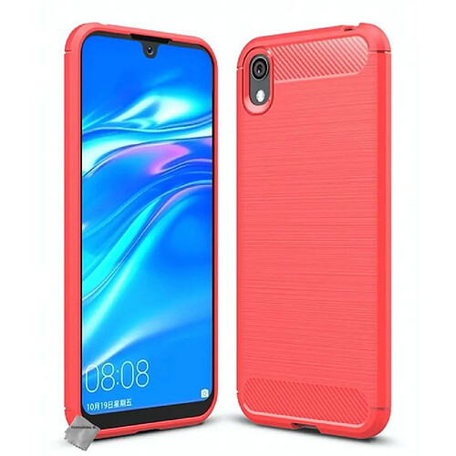 Htdmobiles Coque silicone gel carbone pour Huawei Y5 (2019) + film ecran - ROUGE