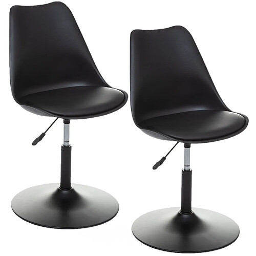 Toilinux Lot de 2 Chaises ajustable en hauteur en polypropylène avec coussin - Noir