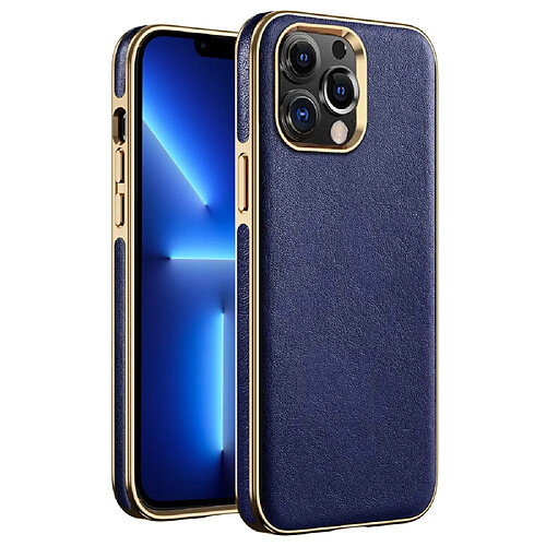 Coque en TPU + PU électroplaqué, anti-empreinte digitale pour votre iPhone 13 Pro 6.1 pouces - bleu