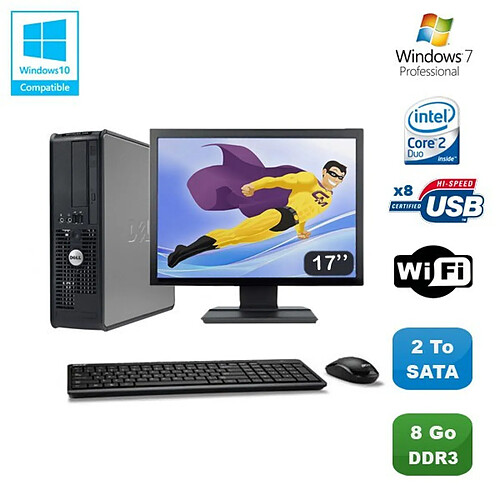 Lot PC DELL Optiplex 780 Sff E7500 2,93Ghz 8Go DDR3 2To WIFI Win 7 Pro + 17"""" · Occasion