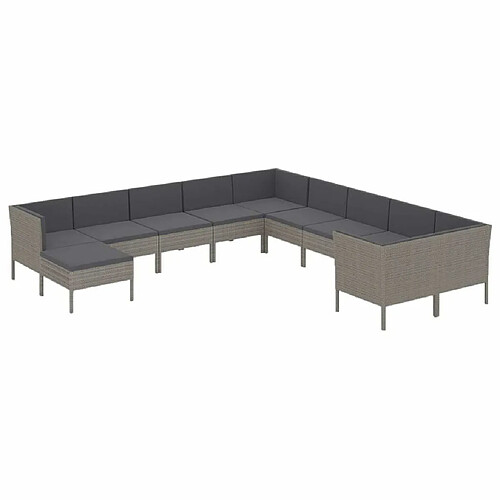 Maison Chic Salon de jardin 11pcs + coussins - Mobilier/Meubles de jardin - Table et chaises d'extérieur Résine tressée Gris -MN46276