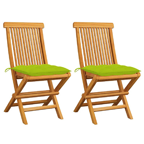 vidaXL Chaises de jardin avec coussins vert vif lot de 2 Bois de teck