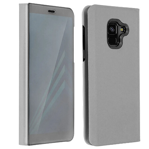 Avizar Étui Galaxy A8 Housse folio Miroir coque rigide clapet fonction support - Argent