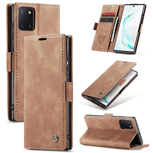 Caseme Etui en PU flip auto-absorbé marron pour votre Samsung Galaxy A81/Note 10 Lite