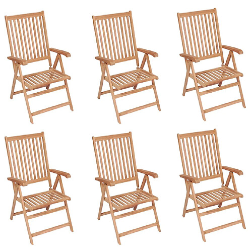 vidaXL Chaises inclinables de jardin lot de 6 Bois de teck solide