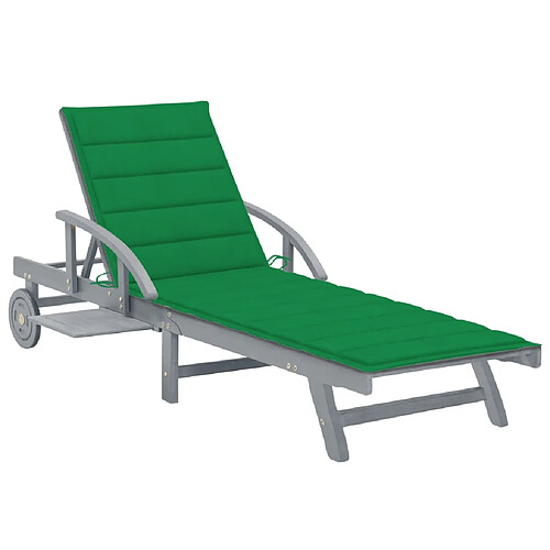 Helloshop26 Transat chaise longue bain de soleil lit de jardin terrasse meuble d'extérieur 200 cm avec coussin bois d'acacia solide 02_0012394