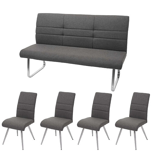 Decoshop26 Lot de 4 chaises de salle à manger + banc 160 cm en tissu gris-marron et acier inoxydable 04_0007588