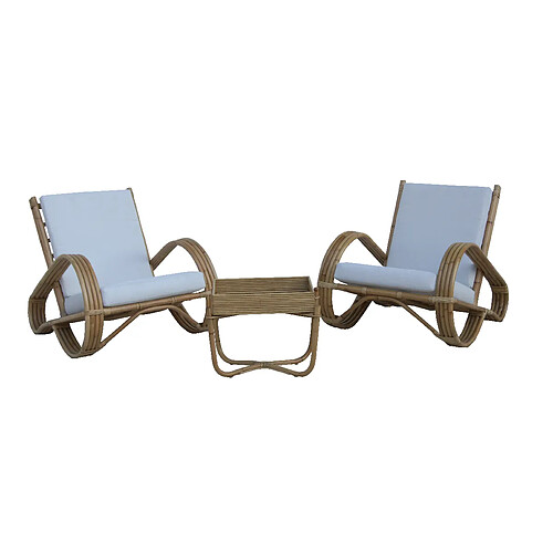 Ensemble de Fauteuils en Rotin Naturel et Table Centrale pour Terrasse Jardin Chillvert Parma 68x83x68cm Coussins Blancs