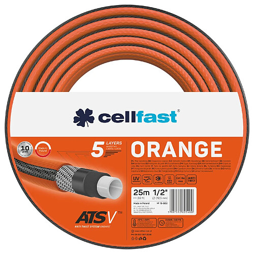 Tuyau d'arrosage 1/2 " 25m Cellfast Orange 5 couches