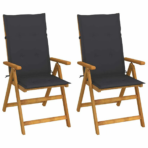 Maison Chic Lot de 2 Chaises inclinables de jardin avec coussins | chaises d'extérieur | Fauteuil Relax Bois d'acacia -GKD45868