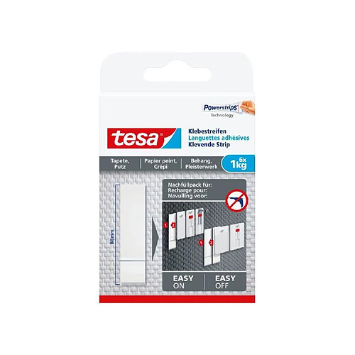 TESA Languettes adhésives - Pour papier peint & plâtre - Charge supportée : 1 Kg