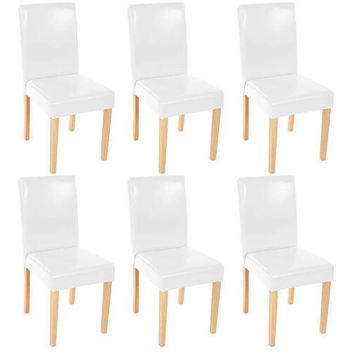 Mendler Lot de 6 chaises de séjour Littau ~ cuir blanc, pieds clairs