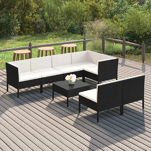 vidaXL Salon de jardin 8 pcs avec coussins résine tressée noir