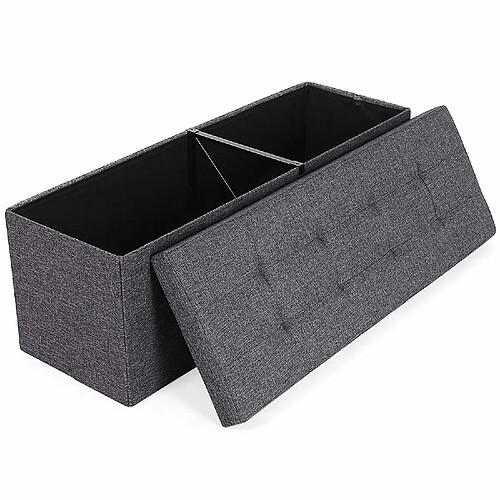 SONGMICS Banc Coffre de Rangement Pouf Pliable Grand pour 3 Personnes Tissu en Lin Gris foncé 110 x 38 x 38 cm LSF77K