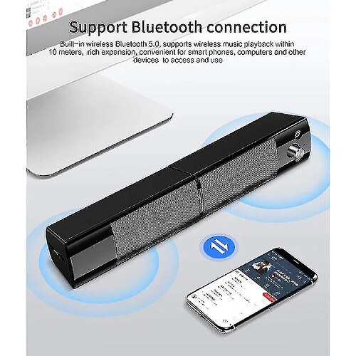 Universal Surround Stéréo Soundbar Subwoofer Bluetooth 5.0 (noir)