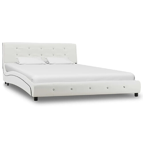 Maison Chic Lit adulte - Lit simple Cadre de lit,Structure du lit Contemporain Blanc Similicuir 140 x 200 cm -MN53069