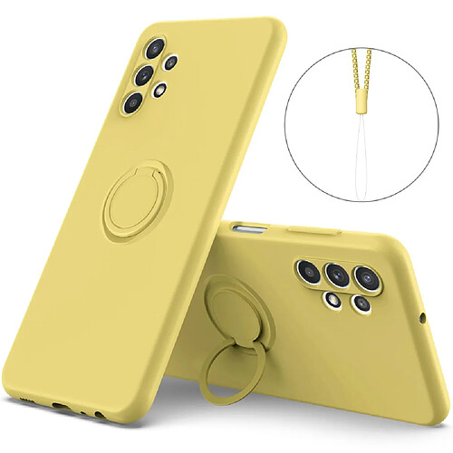 Coque en silicone avec béquille à anneau rotatif à 360°, flexible et écologique avec sangle jaune pour votre Samsung Galaxy A32 5G