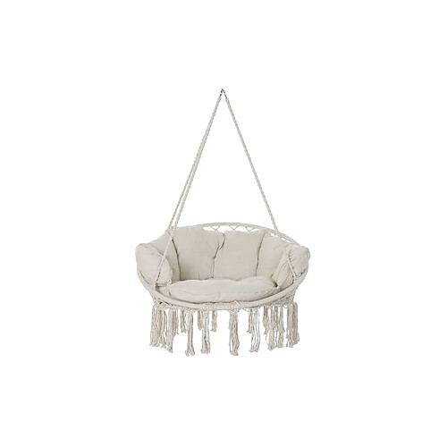 Pegane Chaise suspendue beige macramé en coton polyester avec coussin - Largeur 100 x Hauteur 145 x Profondeur 80 cm