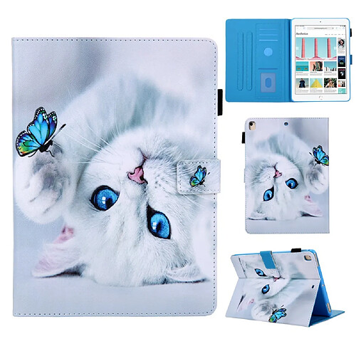 Etui en PU impression de modèle avec support et porte-cartes tête de chat pour votre Apple iPad 10.2 (2019)