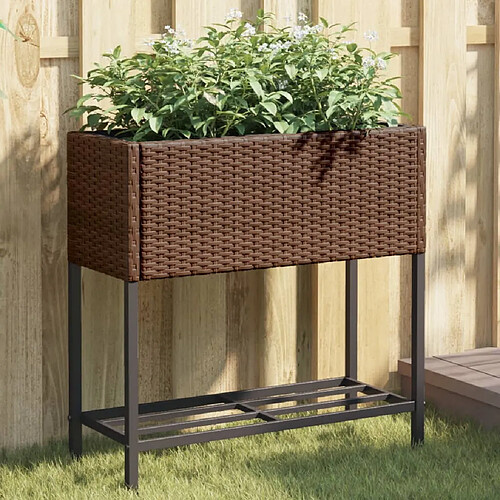 vidaXL Jardinière avec étagère marron résine tressée