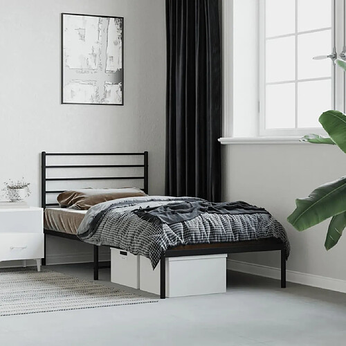 vidaXL Cadre de lit métal sans matelas avec tête de lit noir 90x200 cm